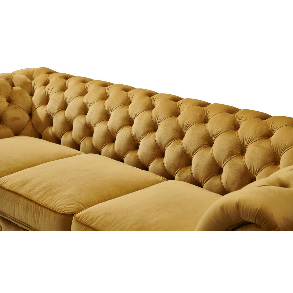 Peyton Sloped Arm Chesterfield Love Seat Yellow Velvet