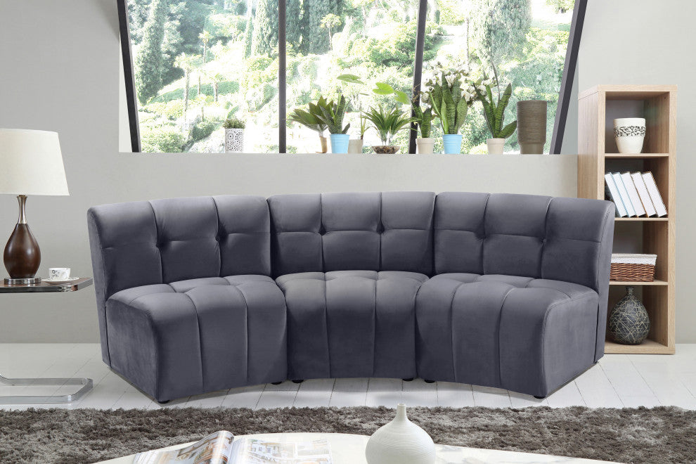 Limitless Velvet Upholstered 3-Piece Modular Sectional, Gray