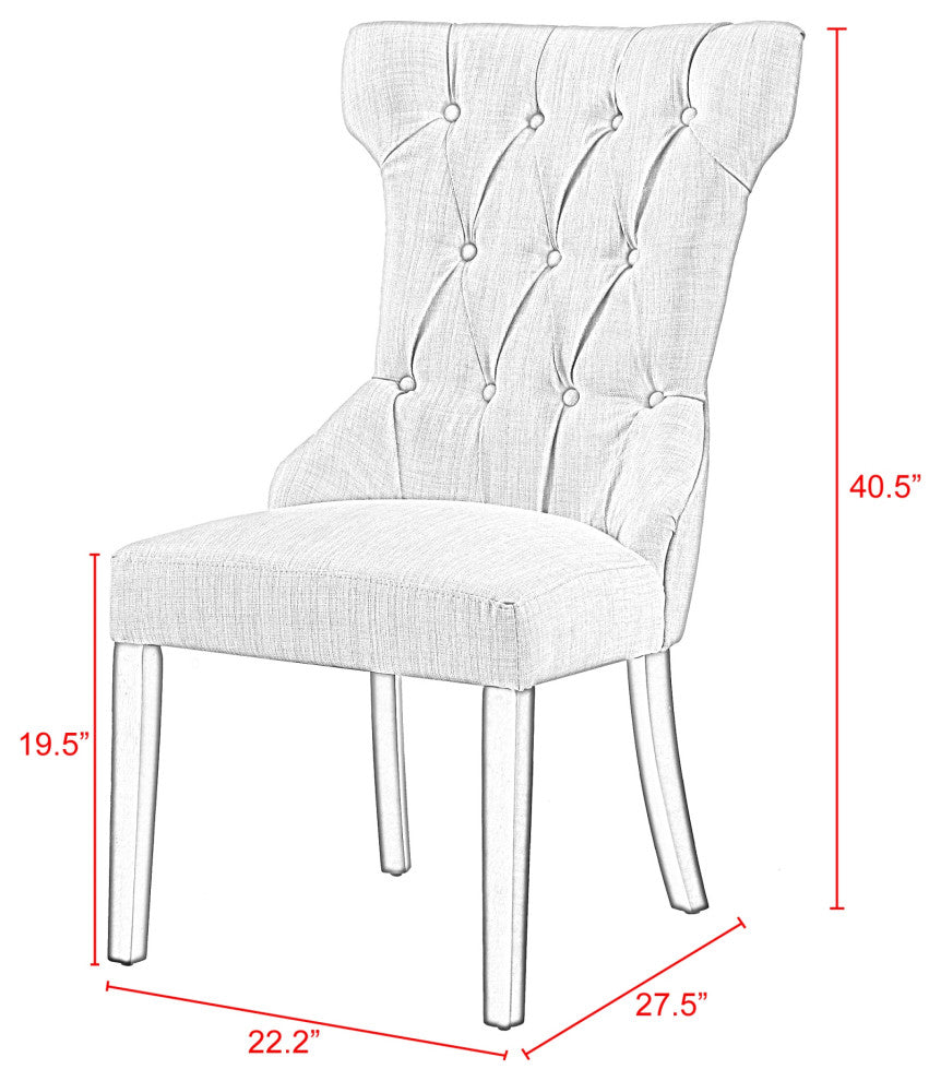Natalia Wingback Button Tufted Dining Chair, Set of 2, Light Gray Linen