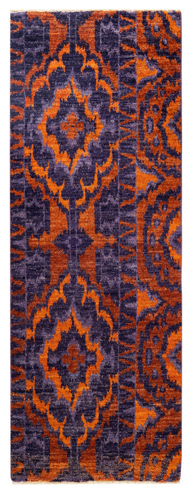 Modern, One-of-a-Kind Hand-Knotted Area Rug Purple, 2'7"x8'3"
