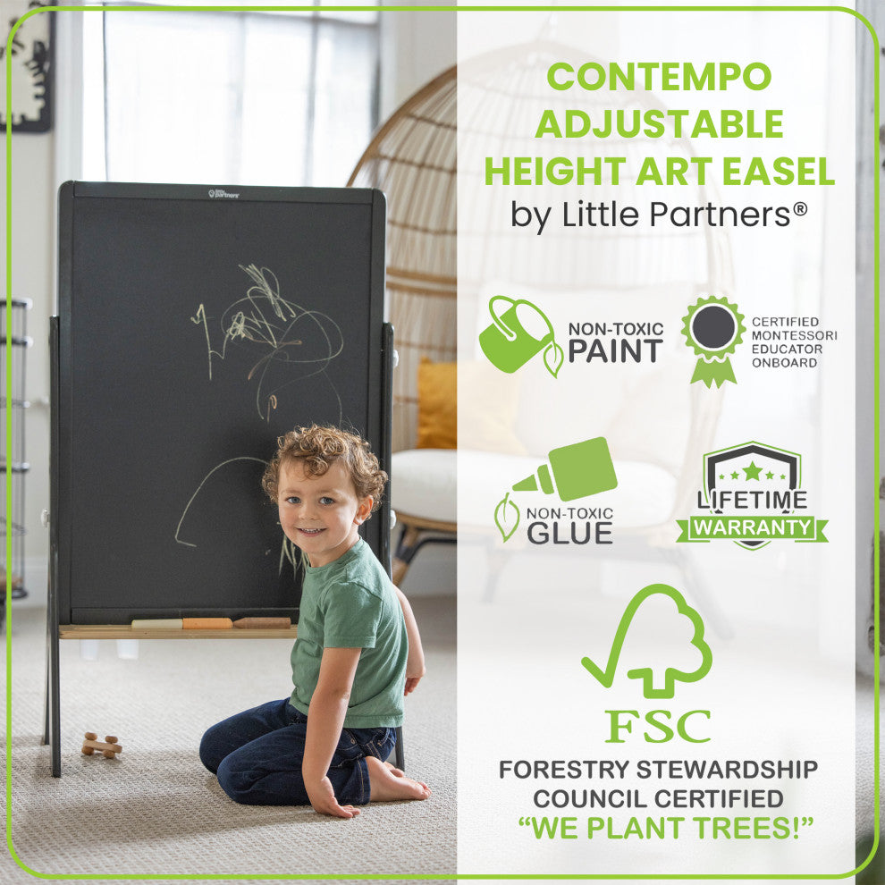 Little Partners Contempo Adjustable Height Art Easel, Charcoal With Natural