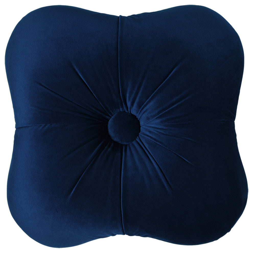 Ellen Tufted Bullion Trim Ottoman, Navy Blue & Gold