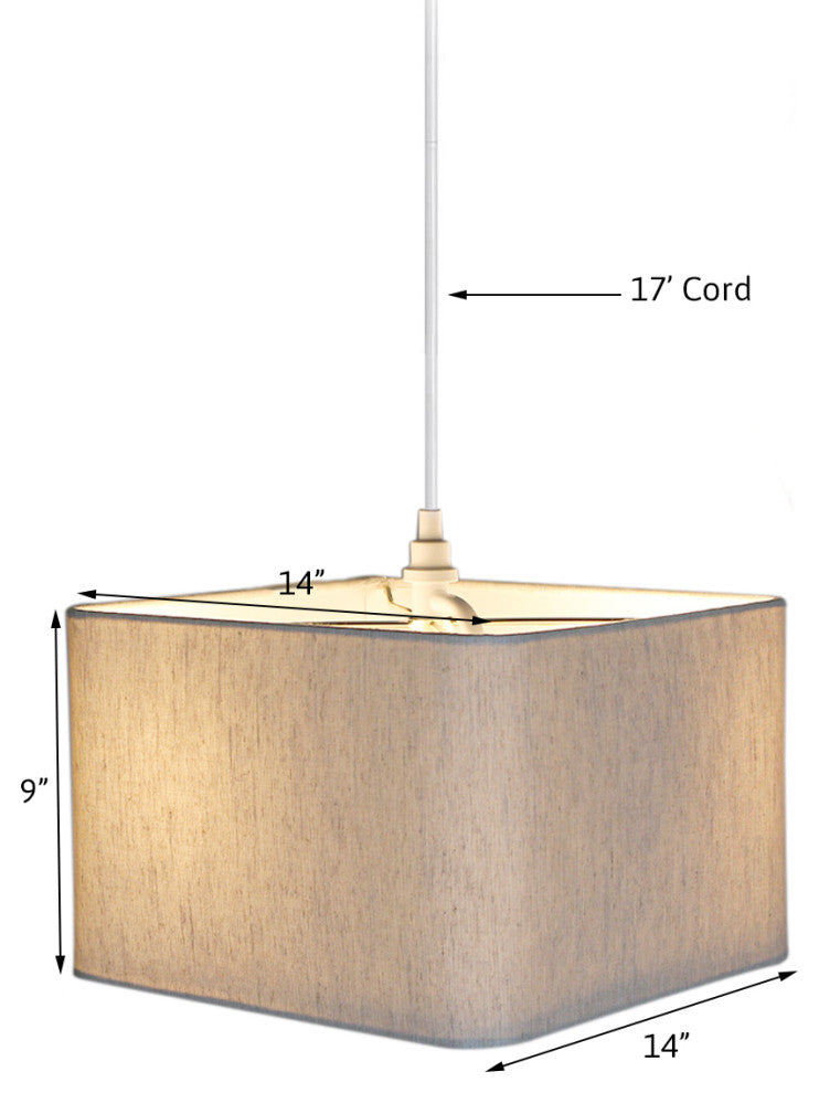 1 Light Swag Plug-In Pendant 14"w Rounded Corner Square Oatmeal Drum Shade, Whit