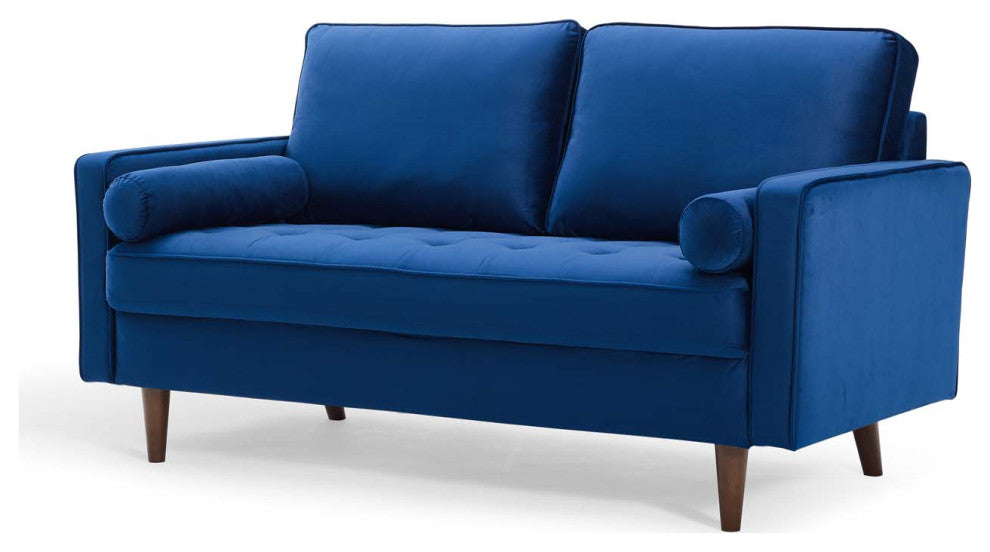 Loveseat Sofa, Velvet, Blue Navy, Modern, Living Lounge Hotel Lobby Hospitality