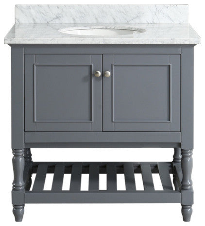 Silvia Bathroom Sink Vanity Set, White Marble Top, Base: Charcoal, 36"