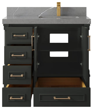 Aberdeen 36 Right Offset Bath Vanity in Black Top 2" Piatra Gray