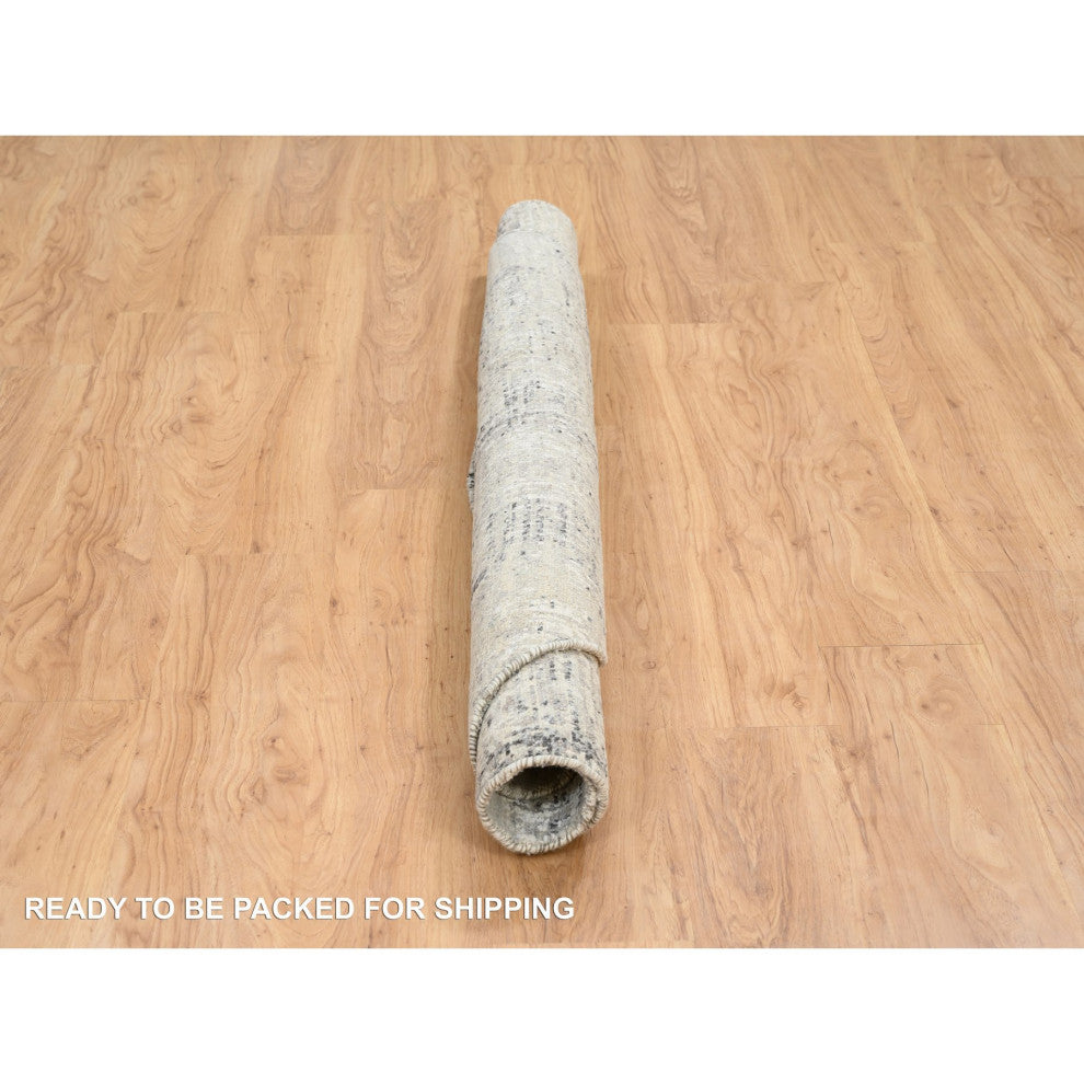 Light Gray, Modern Design, Natural Wool, Hand Knotted Round Rug, 6'0"x6'0"