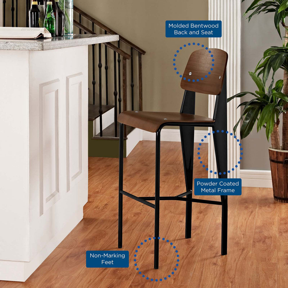 Modern Walnut Black Cabin Bar Stool