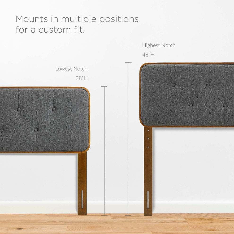 Collins Tufted Queen Fabric and Wood Headboard Walnut Charcoal