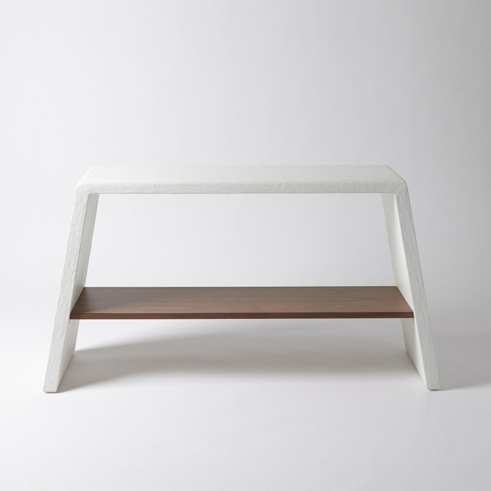 Mid Century Modern Angular Console Table White Wood Minimalist Open Retro Arch
