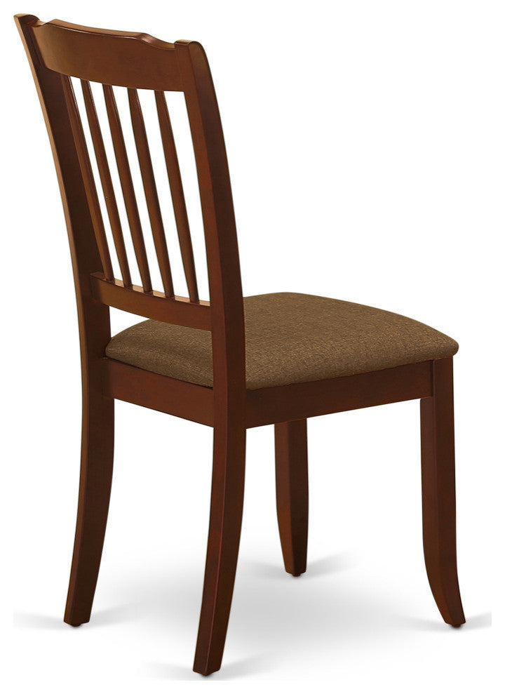 3Pc Dinette Set, Rounded Table, Two Linen Seat Chairs, Mahogany Finish