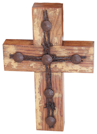 Rustic Old Door Barbed Wire Cross