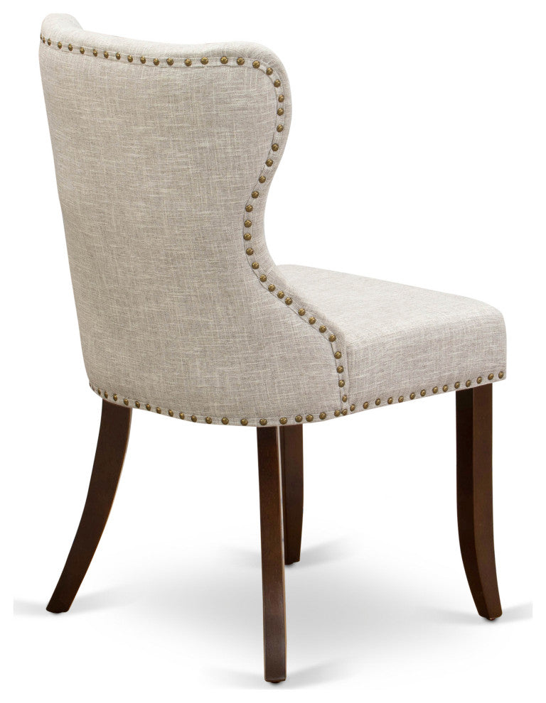 Set Of 2, Kitchen Chair, Mahogany Wood Frame, Doeskin Seat, Button Tufted Back