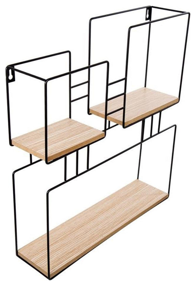 Truu Design Antonucci Decorative Square Metal Frame and Wood Wall Shelf