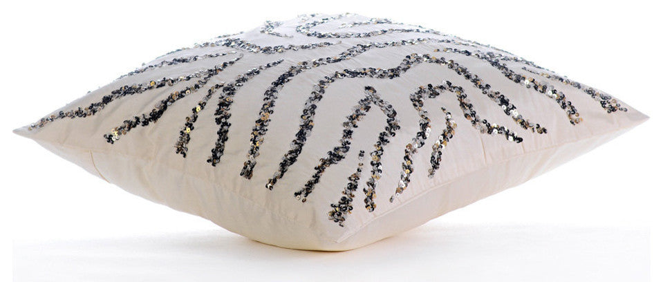 White Decorative Pillow Covers 18"x18" Silk, Sequin Whirlpool