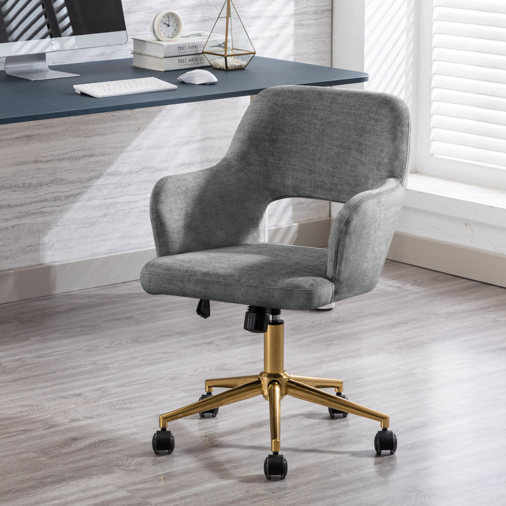 Open-Back Faux Linen Home Office Chair, Light Grey