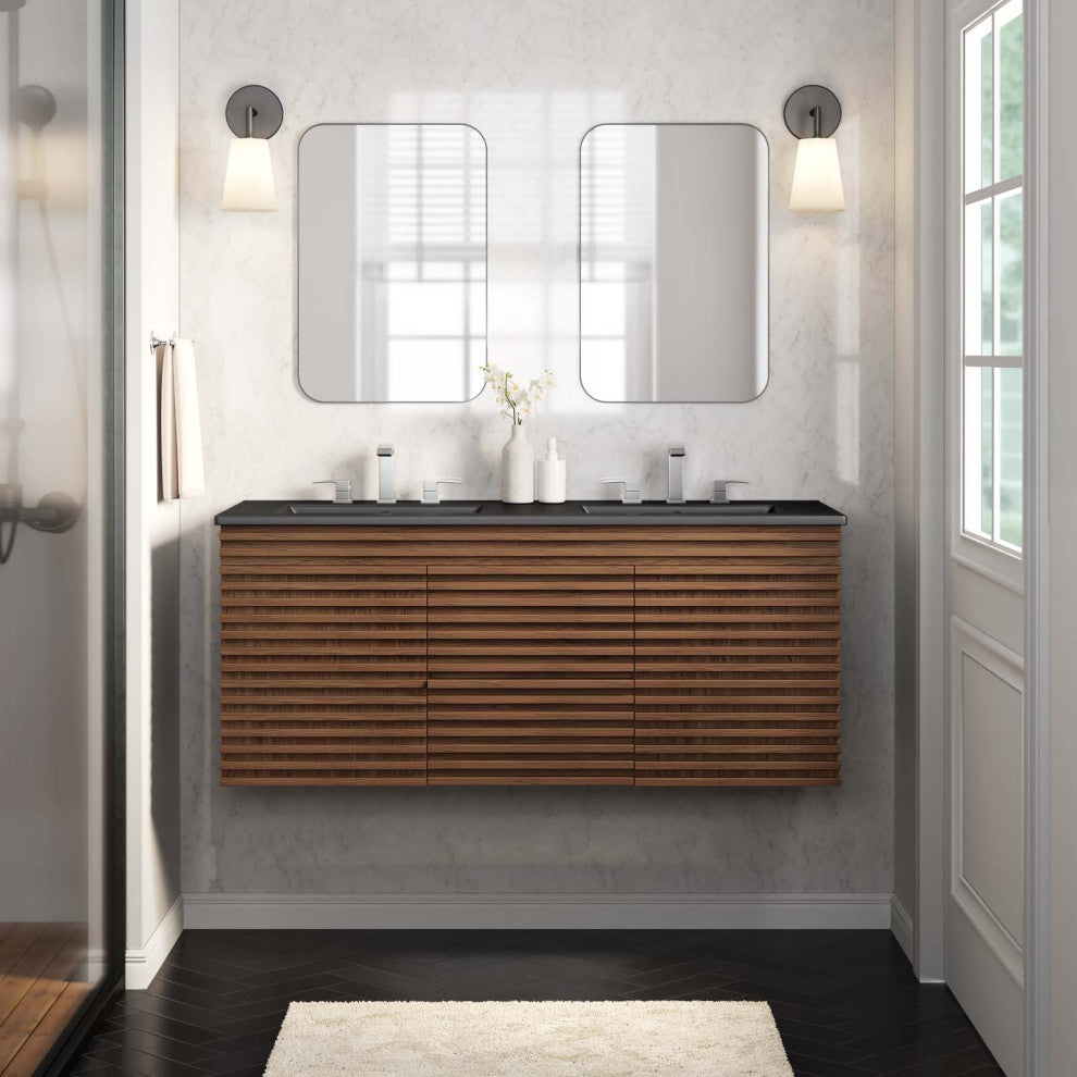 Render 48" Wall-Mount Bathroom Vanity, Walnut Black