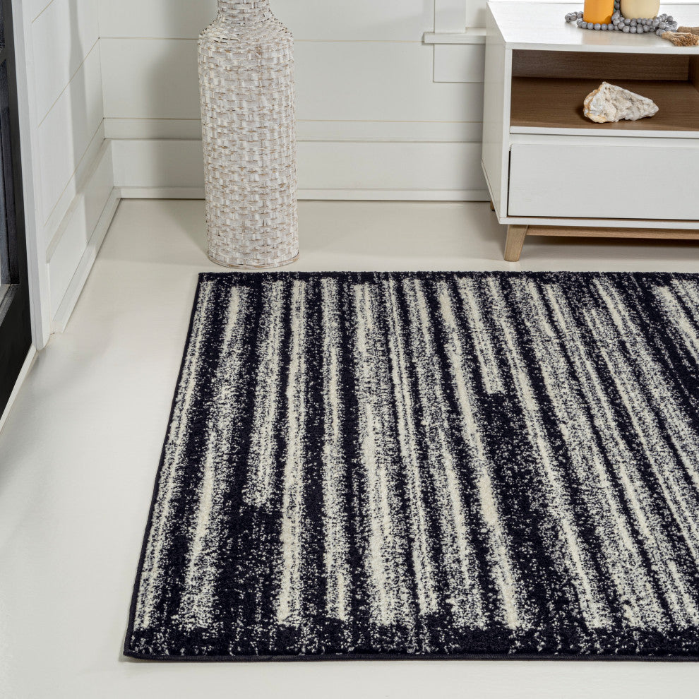 Khalil Modern Berber Stripe Black/Cream 3 ft. x 5 ft. Area Rug