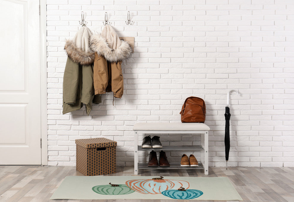 Pumpkin Spice Fall Design Chenille Area Rug, Ivory, 3'x5'