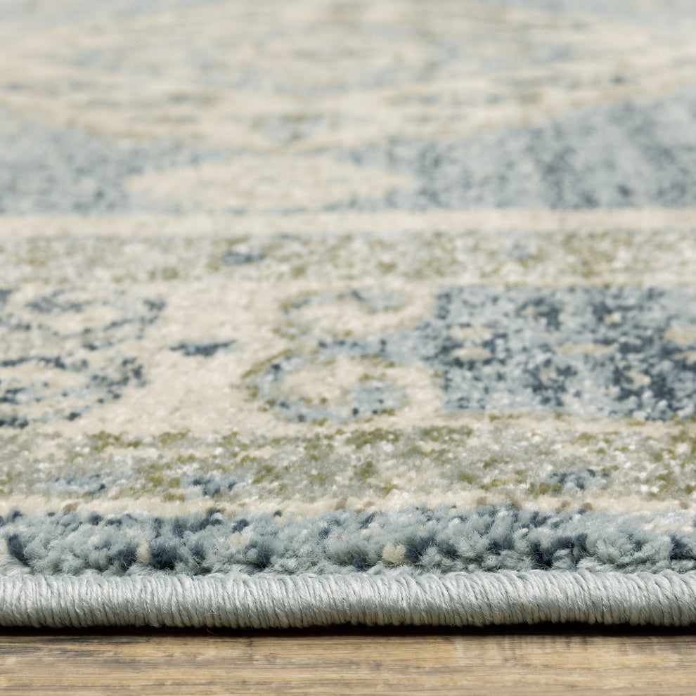Bastian Bordered Medallion Blue/ Grey Indoor Area Rug, Blue, 5'3"x7'3"