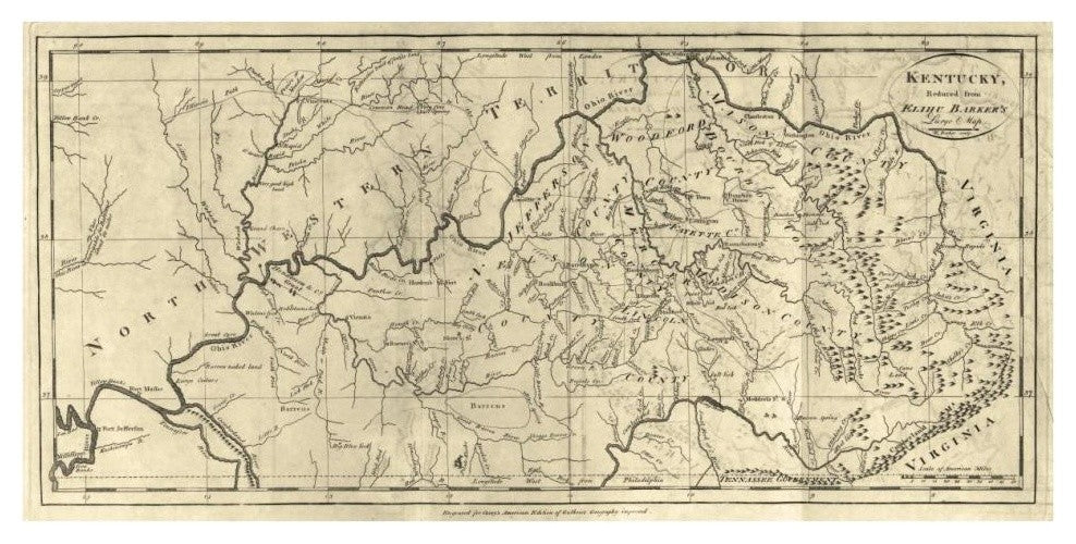 "Kentucky, 1795" Digital Paper Print by Mathew Carey, 38"x19"