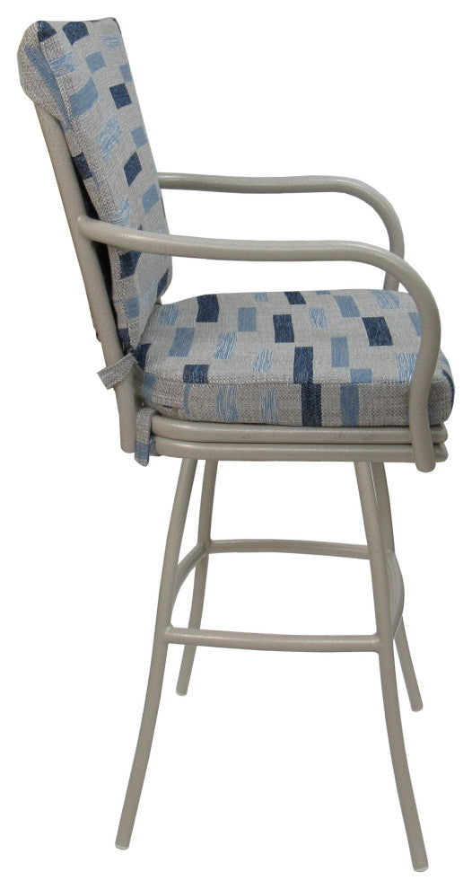 Outdoor Patio Swivel Bar Stool Ofir with Arms, B-W Blue Beige - Beige, 30"