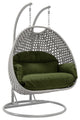 LeisureMod Mendoza Light Gray Wicker Hanging Double Egg Swing Chair, Dark Green