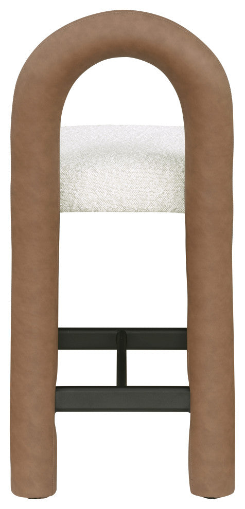 Amari Upholstered Bar and Counter Stool, Brown, Boucle Fabric and Vegan Leather
