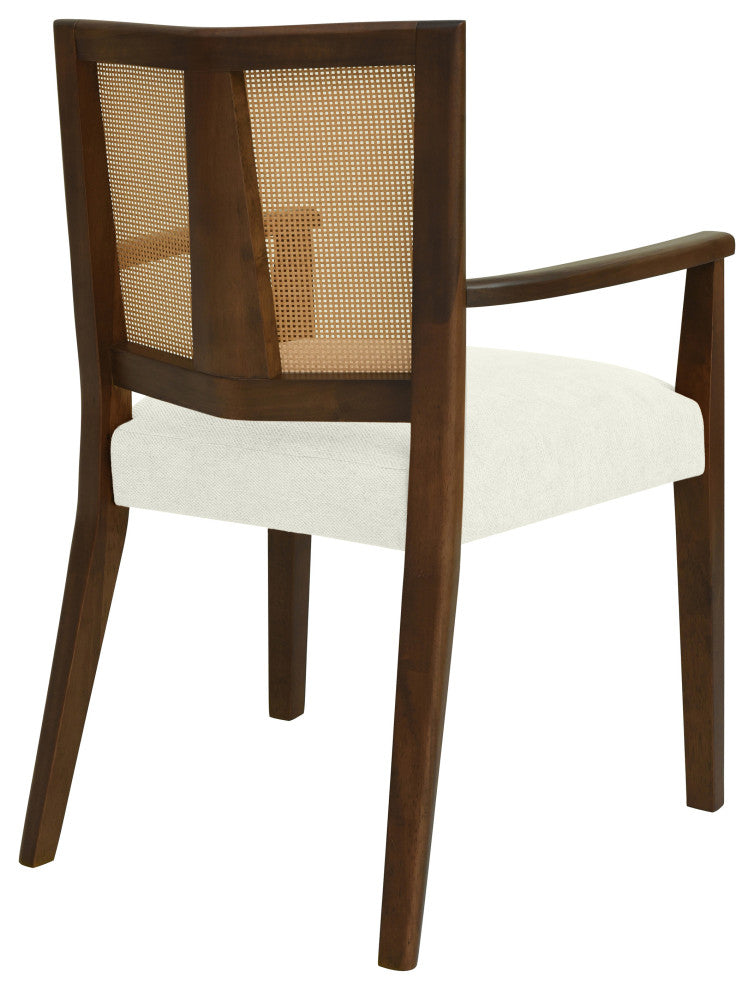 GDF Studio Modern Rattan Backrest Dining Chairs, Seat, Set of 2, Walnut/Beige