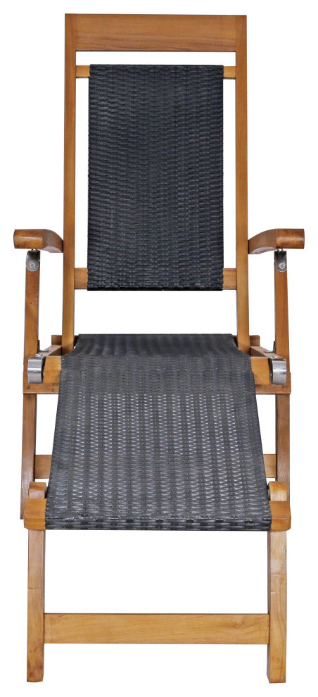 Teak Wood Narmada Outdoor Steamer Chair With Webbing, Black