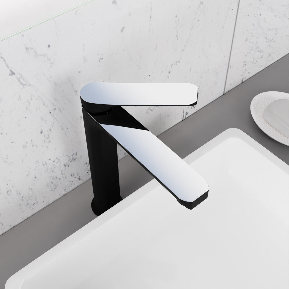 1-Handle Bathroom Vessel Sink Faucet, Matte Black and Chrome