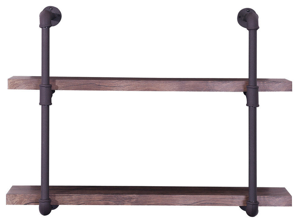 GDF Studio Caden Two Tier Faux Wood Wall-Mounted Shelf, Dark Brown/Texture Brown