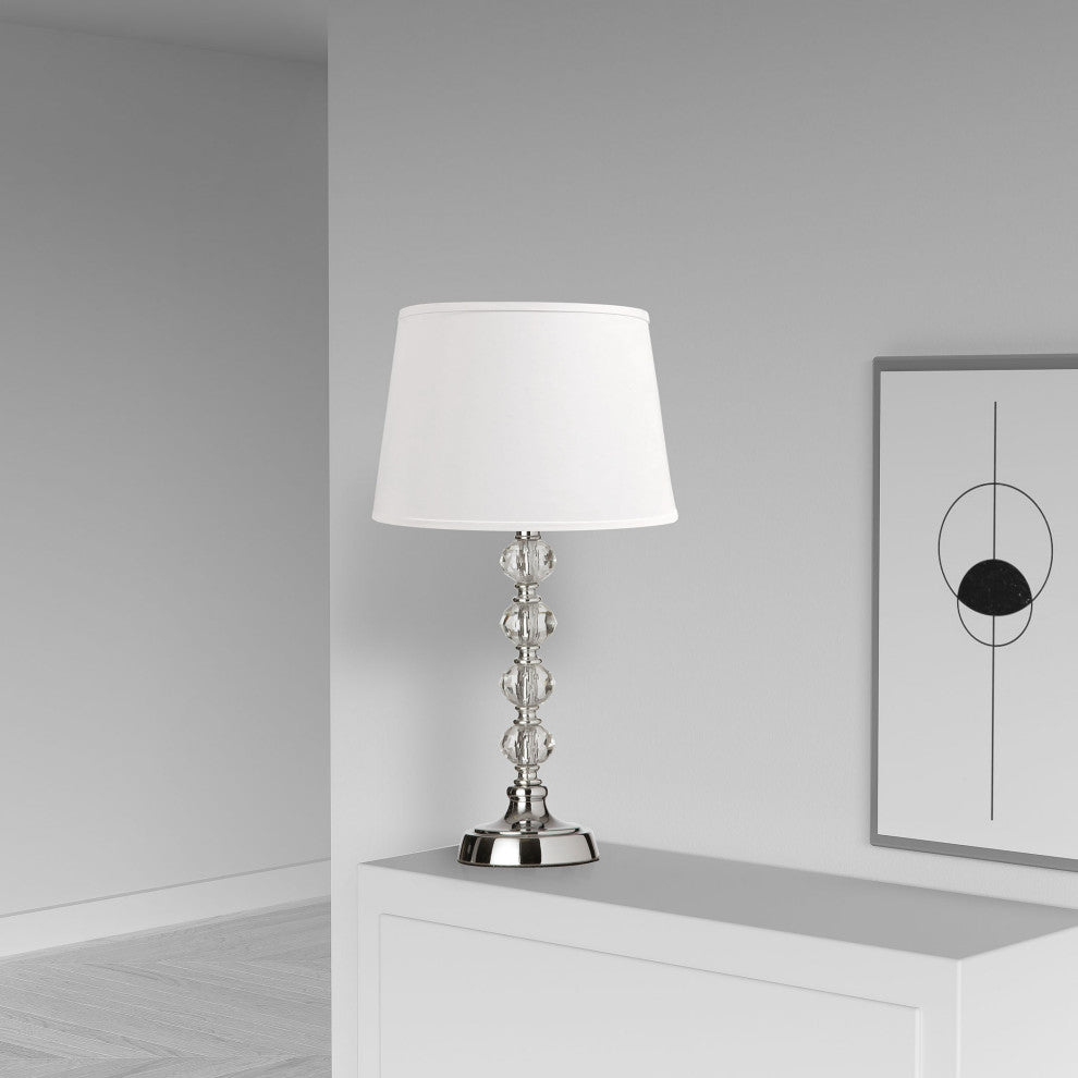 Vienna 1-Light Table Lamp With Cut Crystal Balls and White Shade