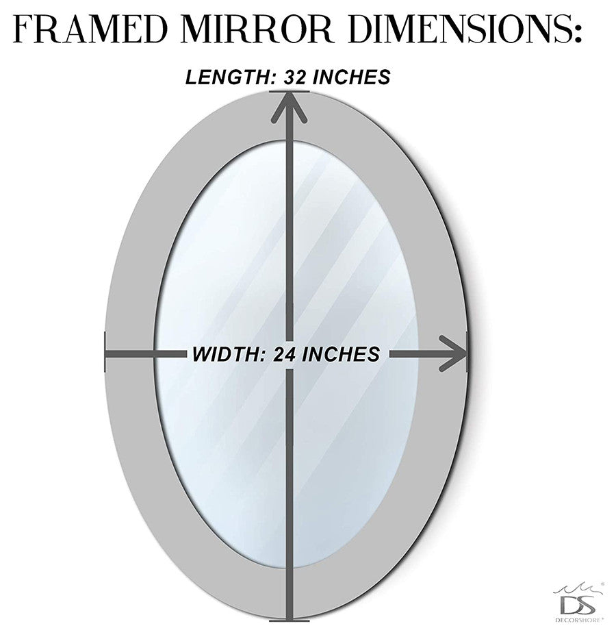 DecorShore 32"x24" Oval Shape Hanging Brown Wall Mirror