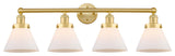 Large Cone 4-Light 35" Bath Vanity Light, Satin Gold Finish, Matte White Shade