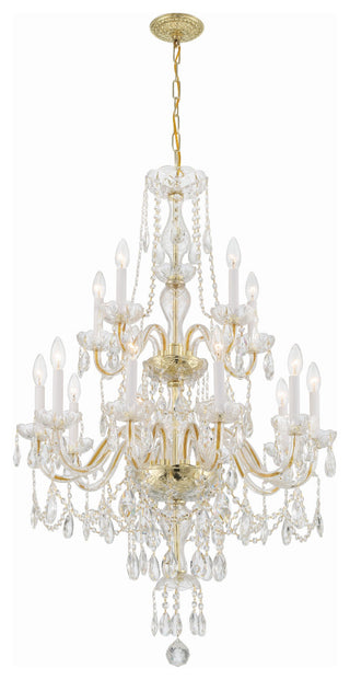 Traditional Crystal 15-Light Polished Brass Chandelier