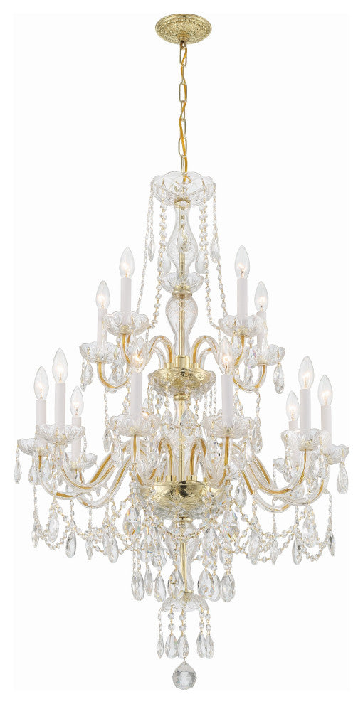 Traditional Crystal 15-Light Polished Brass Chandelier