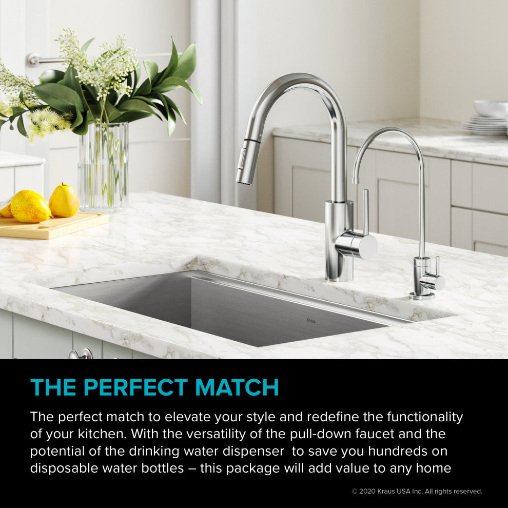 Oletto Pull-Down 1-Hole Kitchen Faucet, Chrome, Water Dispenser Ff-100