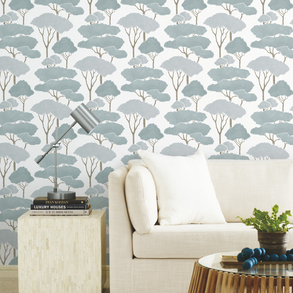 Umbrella Pines Peel and Stick Wallpaper, Blue