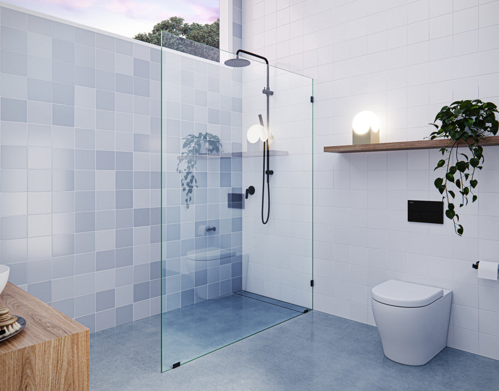 78"x55" Frameless Shower Door Single Fixed Panel, Matte Black