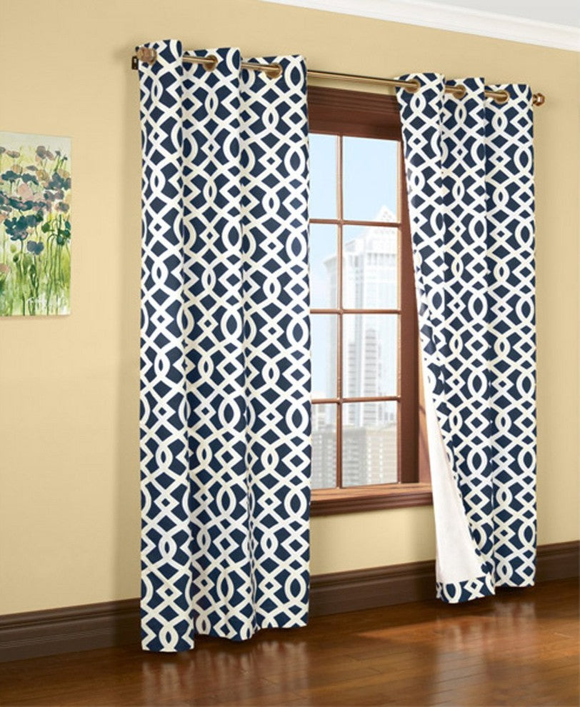 Pair of Thermal Insulated Grommet Top Curtains, Navy, 80"w X 84"l