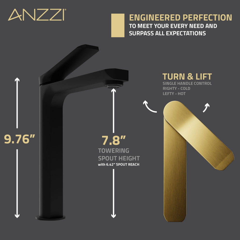 1-Handle Bathroom Vessel Sink Faucet, Matte Black and Brushed Gold