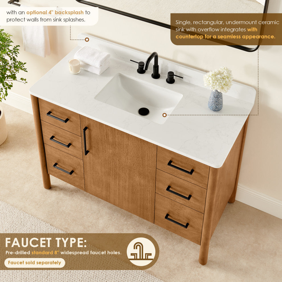 Velora Bathroom Vanity, Mango Brown, 48", With Mirror