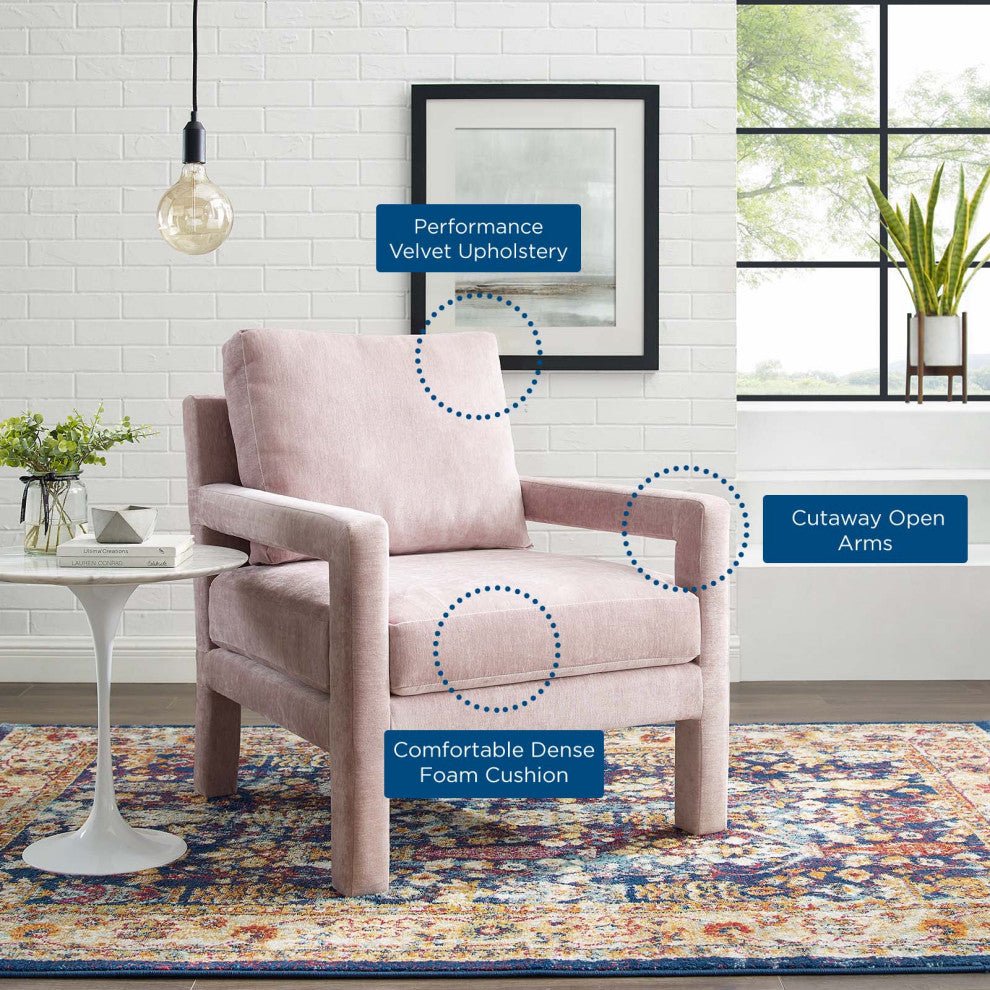 Armchair Accent Chair, Velvet, Pink, Modern, Living Lounge Hotel Hospitality