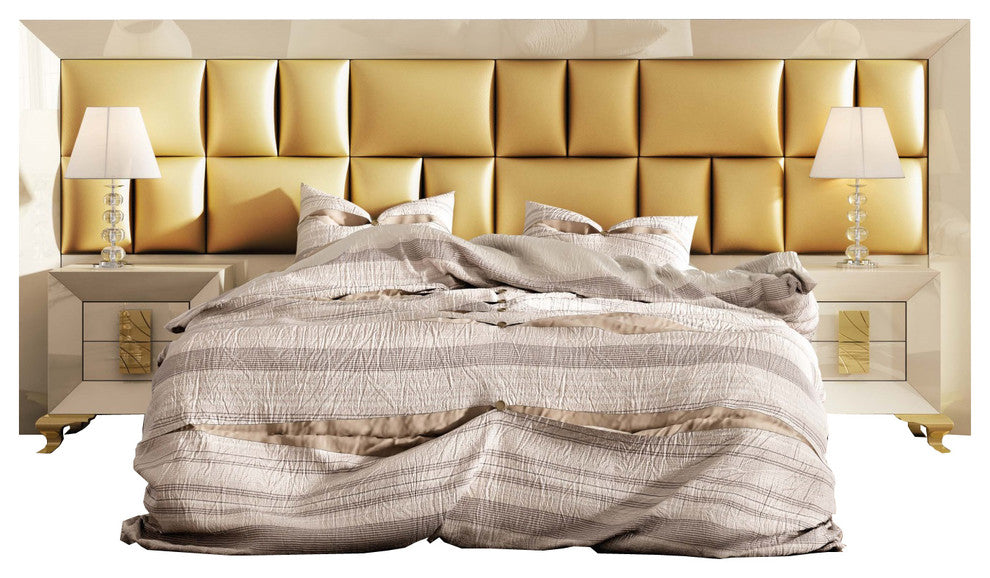 Md Karen 29 Special Headboard Bedroom Set, Glossy Beige Cream, Queen