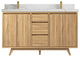 Madison Teak 60 Double Bathroom Vanity in Light Natural 2" Calacatta Laza