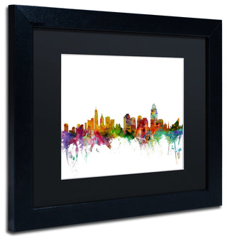 "Cincinnati, Ohio Skyline" Matted Framed Canvas Art by Michael Tompsett