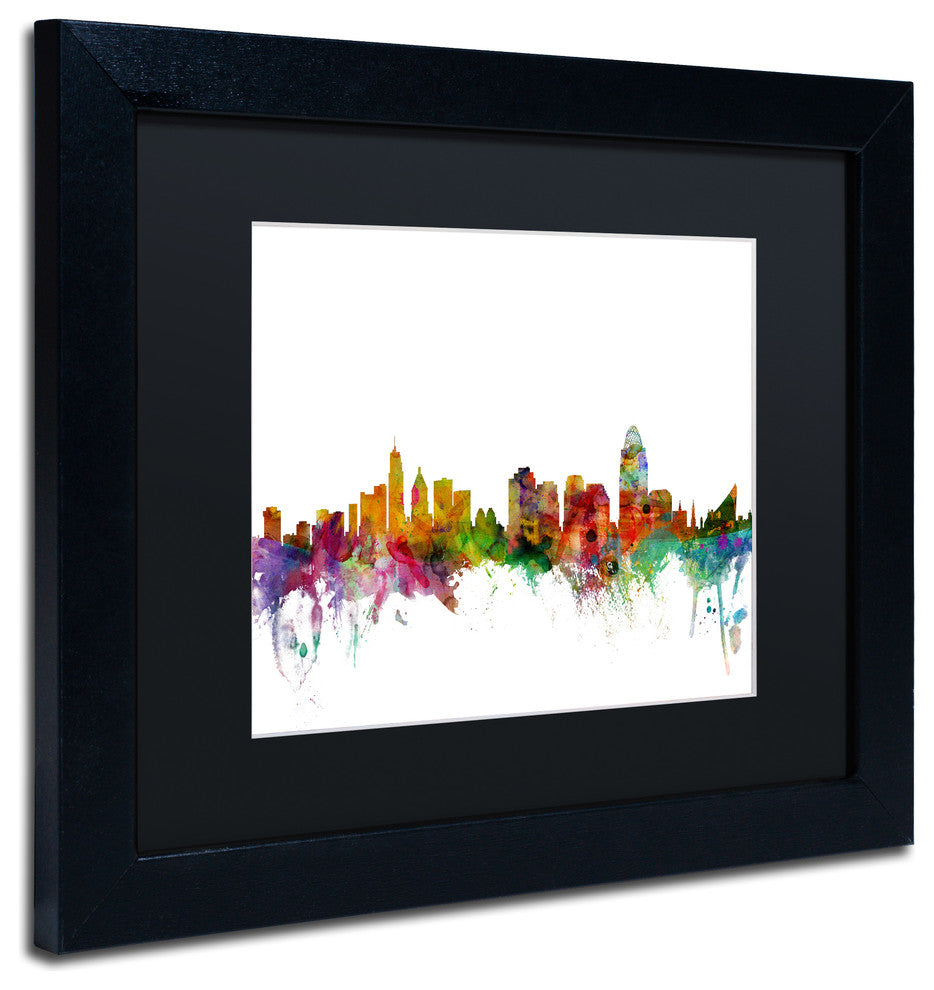 "Cincinnati, Ohio Skyline" Matted Framed Canvas Art by Michael Tompsett