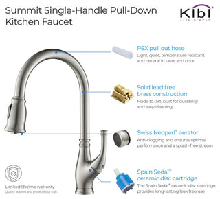 Summit Single Handle Pull Down Kitchen Faucet, Brushed Nickel, W/O Soap Dispense
