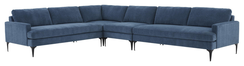 Serena Blue Velvet Large L-Sectional With Black Legs
